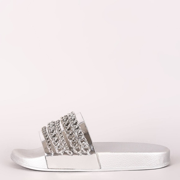 NEW🔥 Metallic Chain Link Slide Sandal Flip Flops - Picture 3 of 4